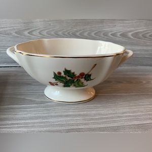 Teleflora Holly Berry Porcelain Pedestal Oval Planter Serving Bowl w/2-handles